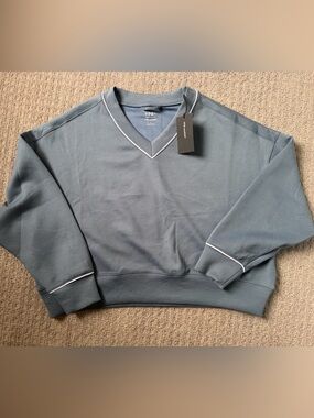 Y/Project Slate Blue V-Neck Sweatshirt with White Trim